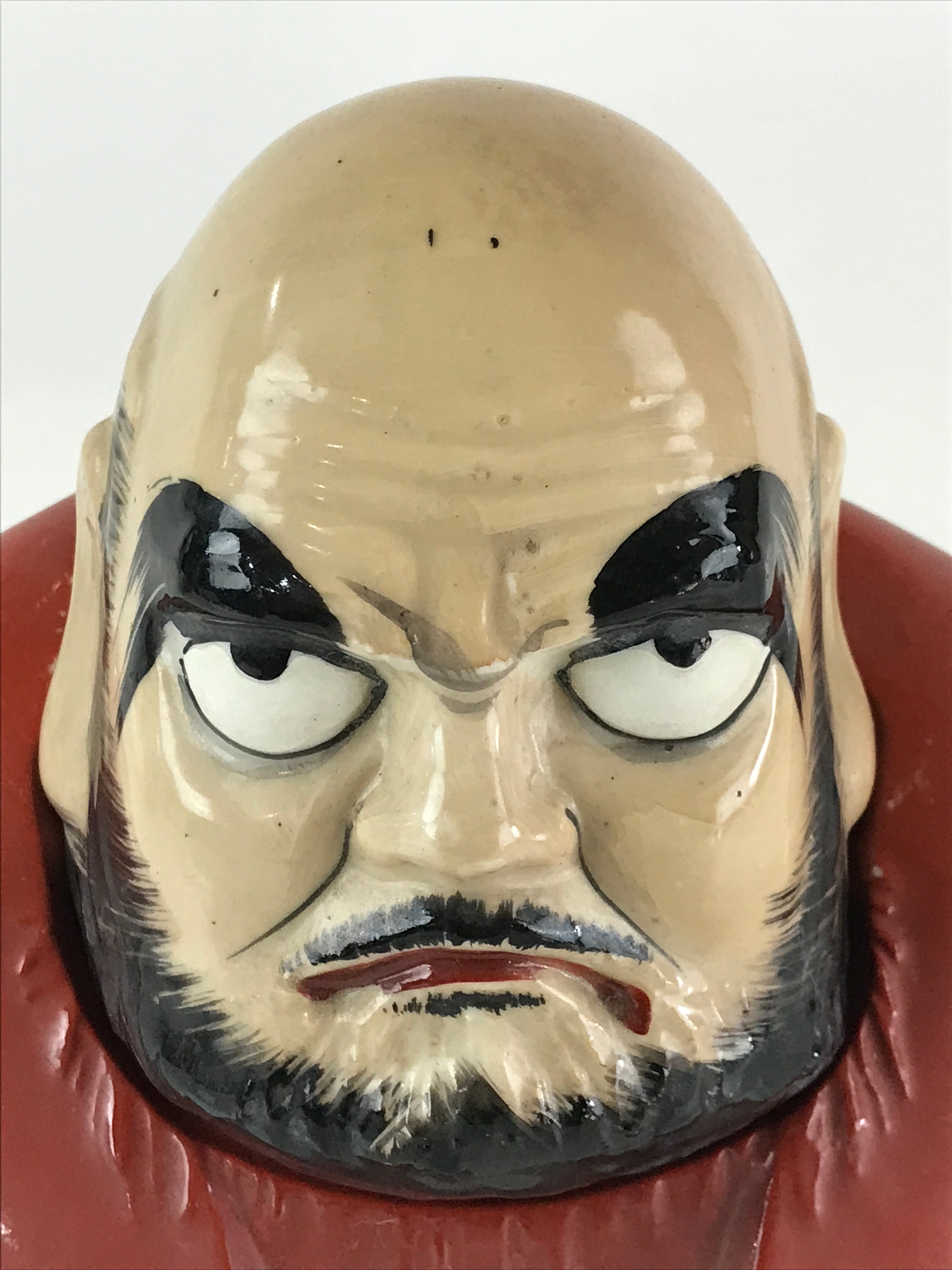 Japanese Ceramic Sake Bottle Vtg Pottery Daruma Daishi Red TS448