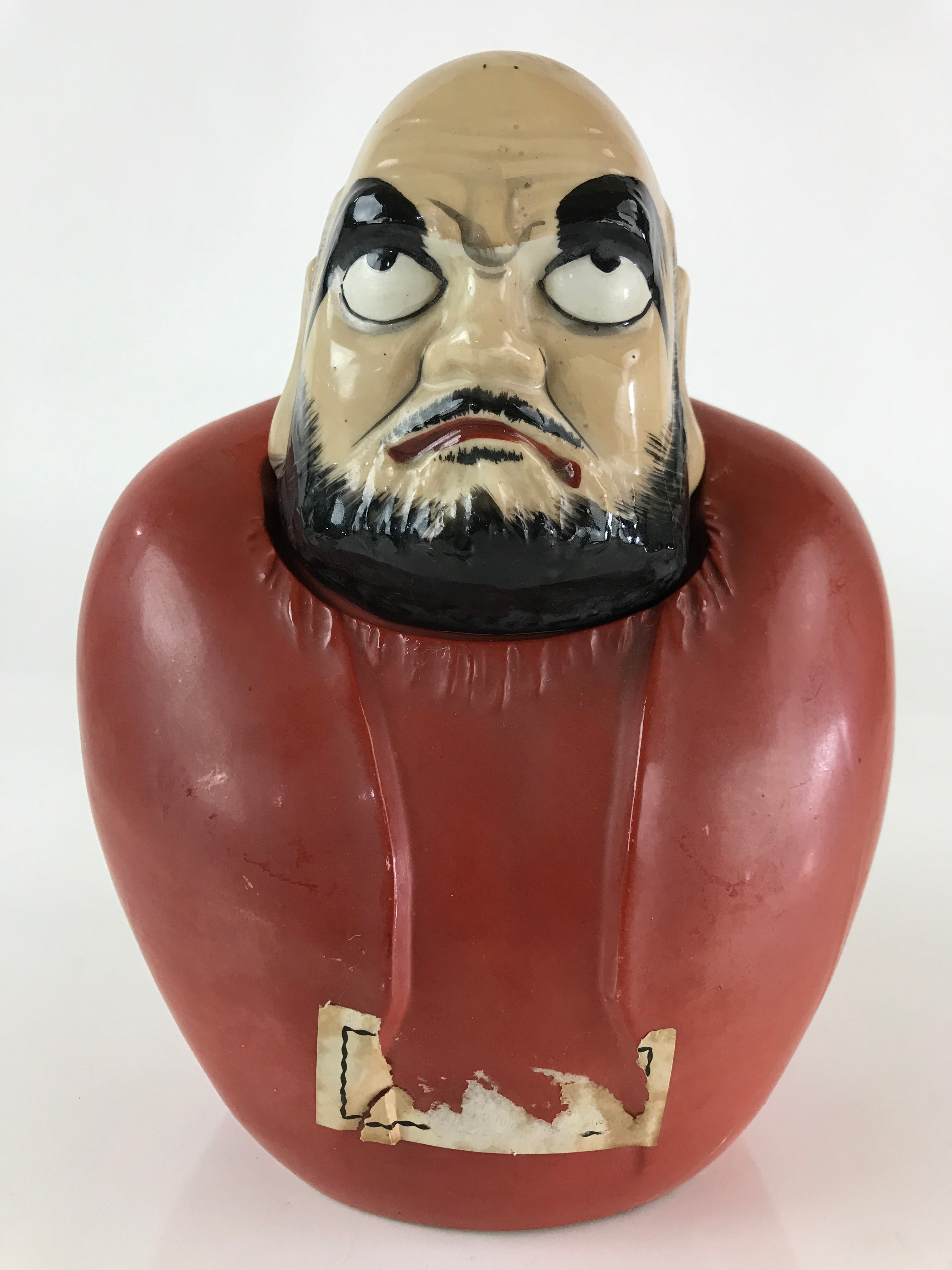 Japanese Ceramic Sake Bottle Vtg Pottery Daruma Daishi Red TS448