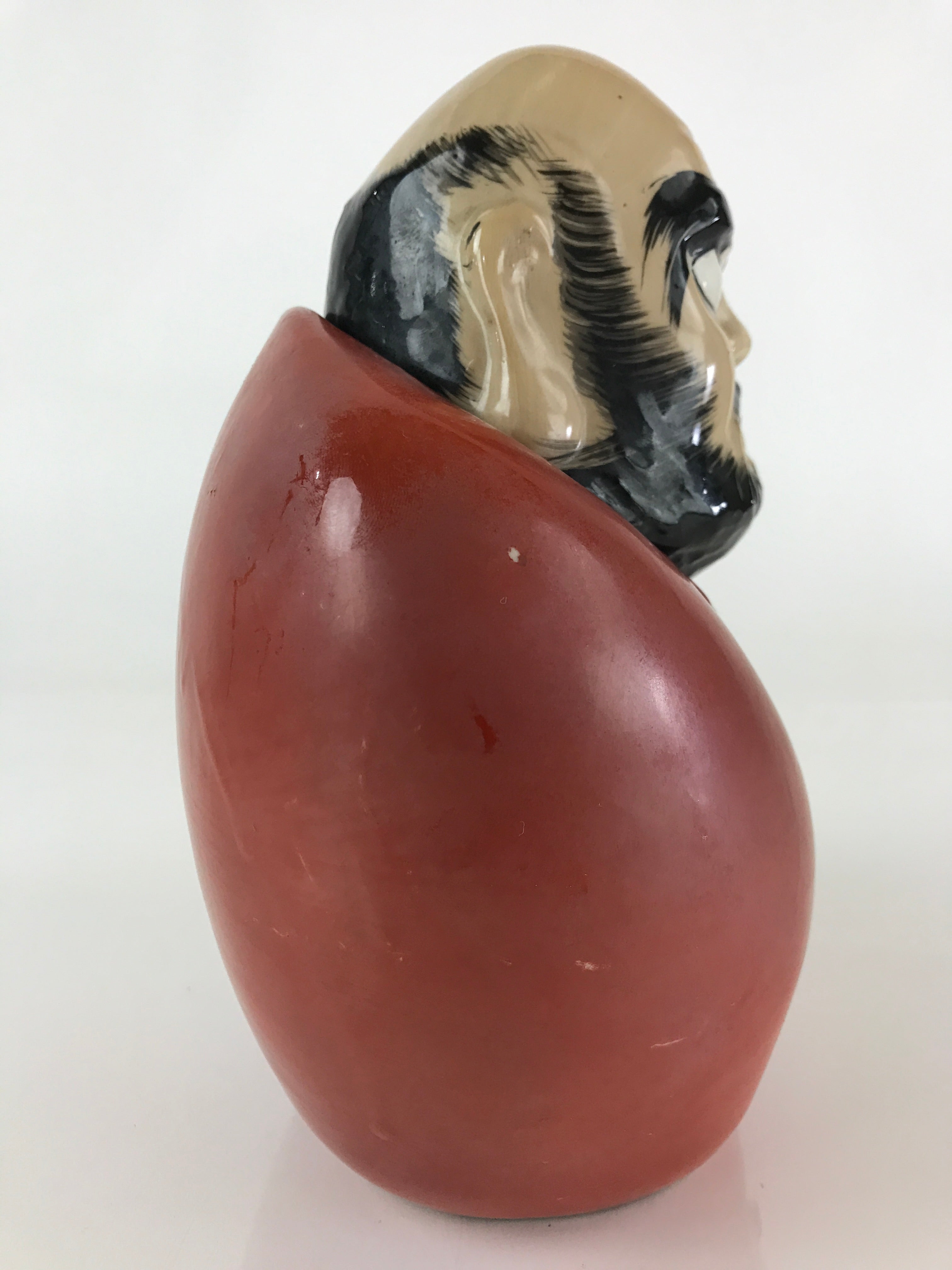 Japanese Ceramic Sake Bottle Vtg Pottery Daruma Daishi Red TS448