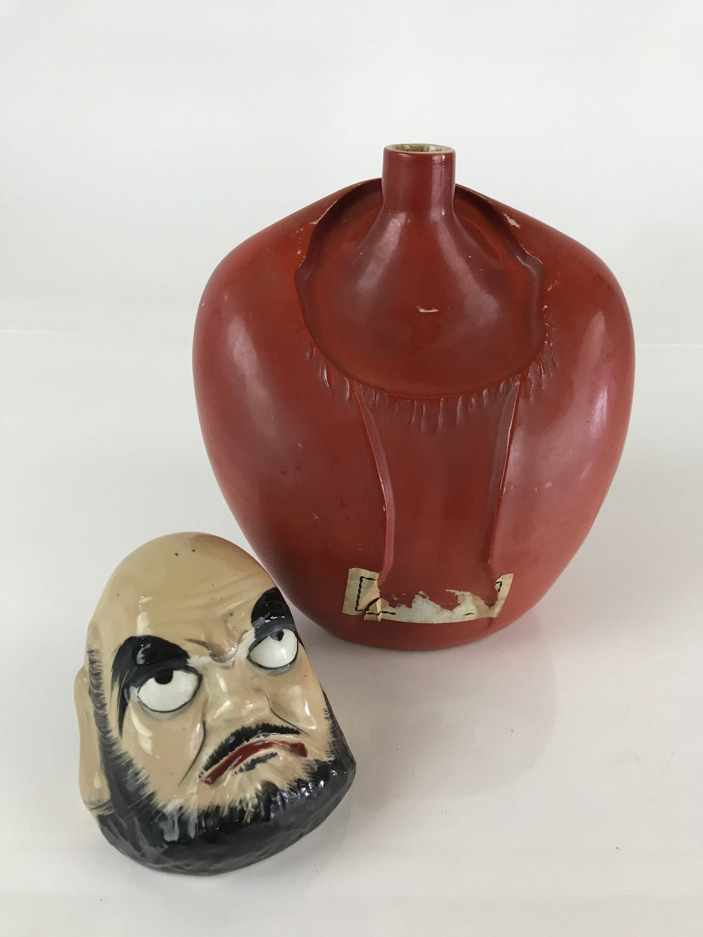 Japanese Ceramic Sake Bottle Vtg Pottery Daruma Daishi Red TS448