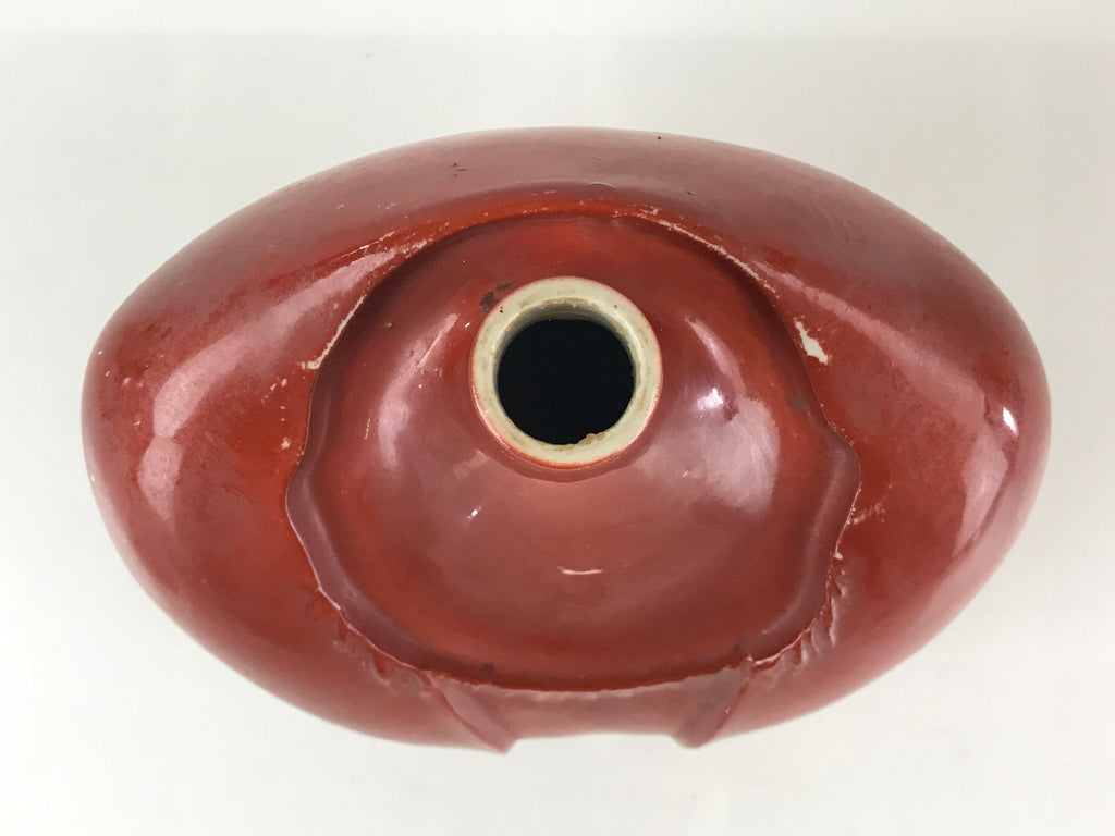 Japanese Ceramic Sake Bottle Vtg Pottery Daruma Daishi Red TS448