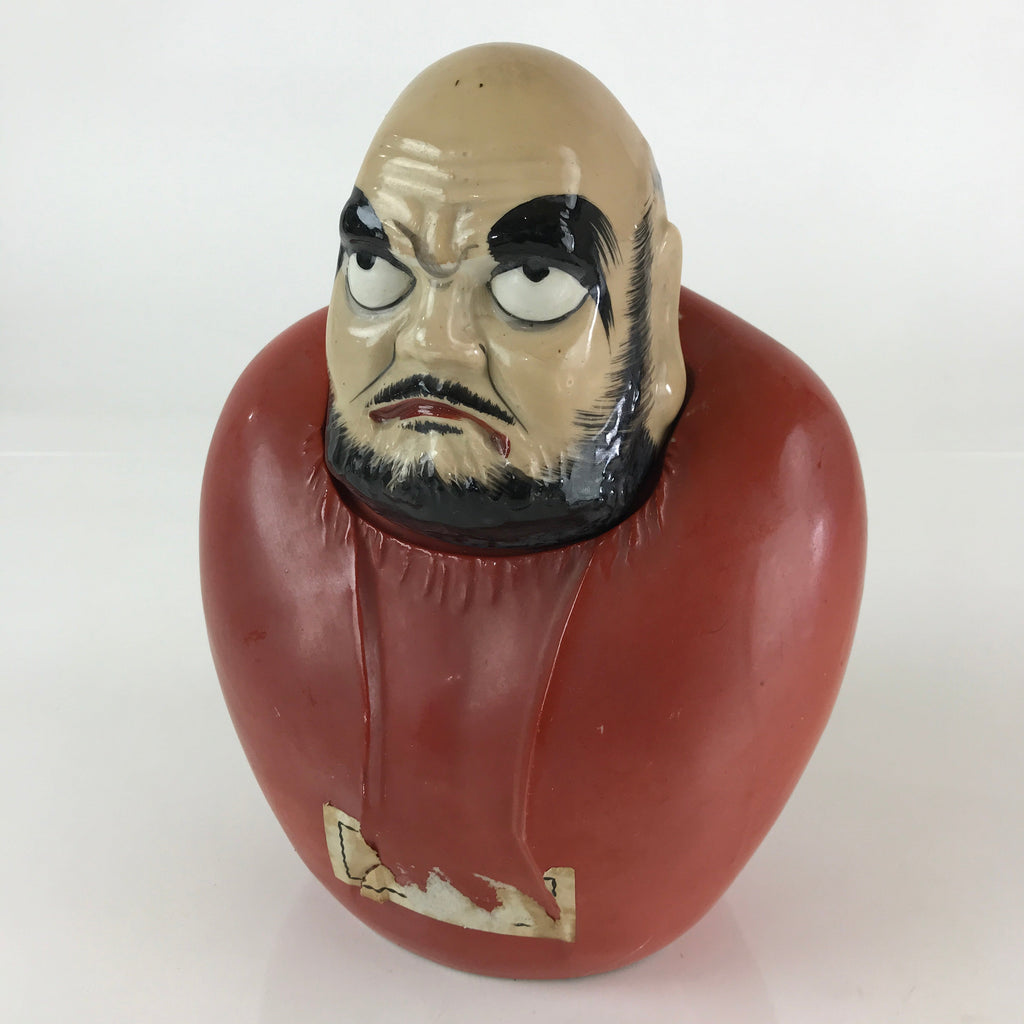 Japanese Ceramic Sake Bottle Vtg Pottery Daruma Daishi Red TS448