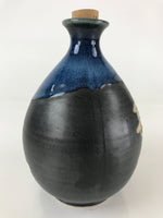 Japanese Ceramic Sake Bottle Vtg Pottery Hida Sake Jingoro Black TS459