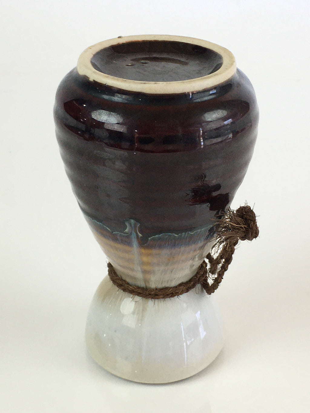 Japanese Ceramic Sake Bottle Vtg Pottery Large Spout Tokkuri Brown TS428