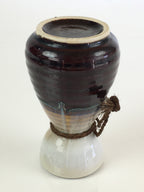Japanese Ceramic Sake Bottle Vtg Pottery Large Spout Tokkuri Brown TS428