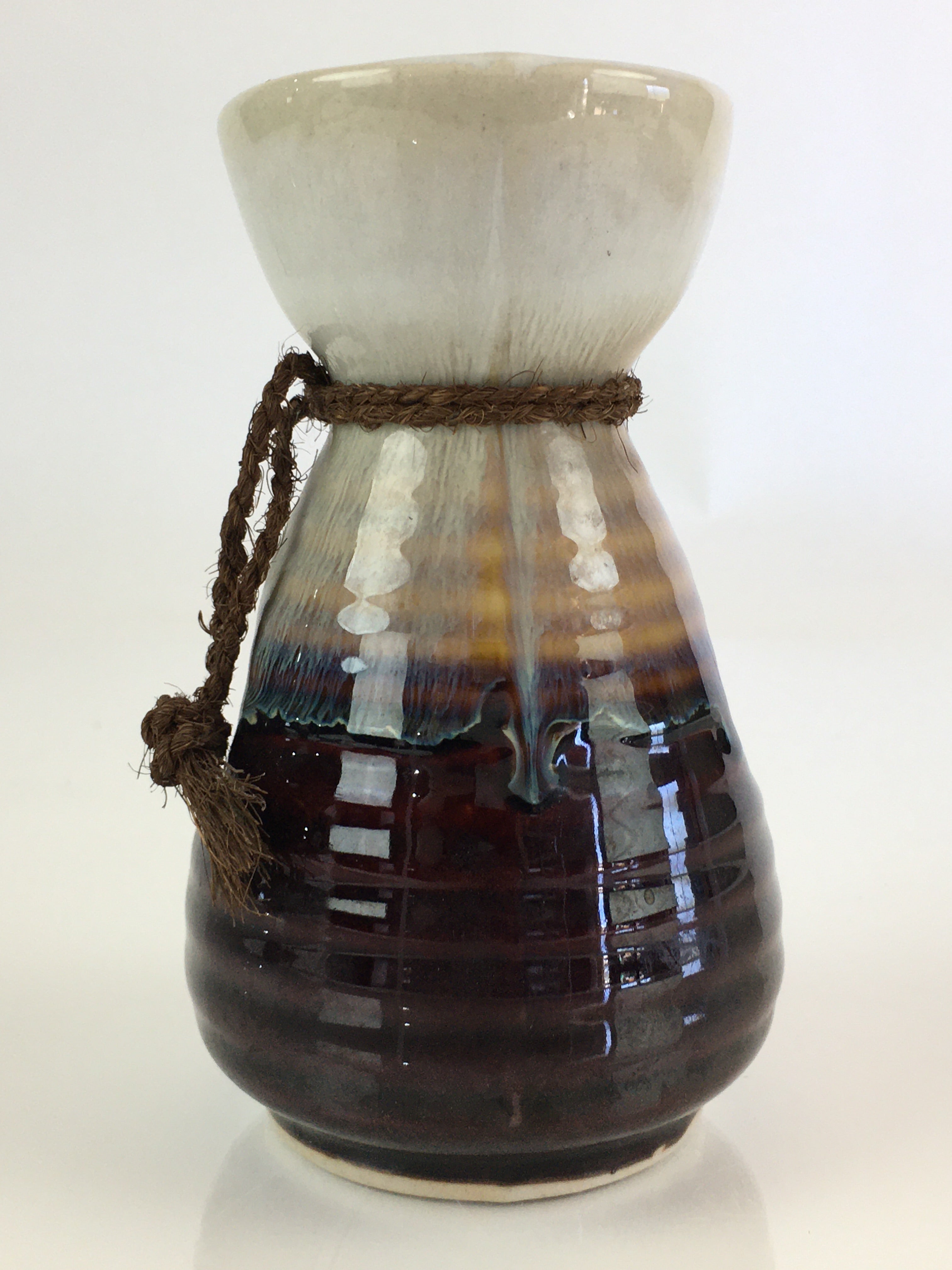 Japanese Ceramic Sake Bottle Vtg Pottery Large Spout Tokkuri Brown TS428