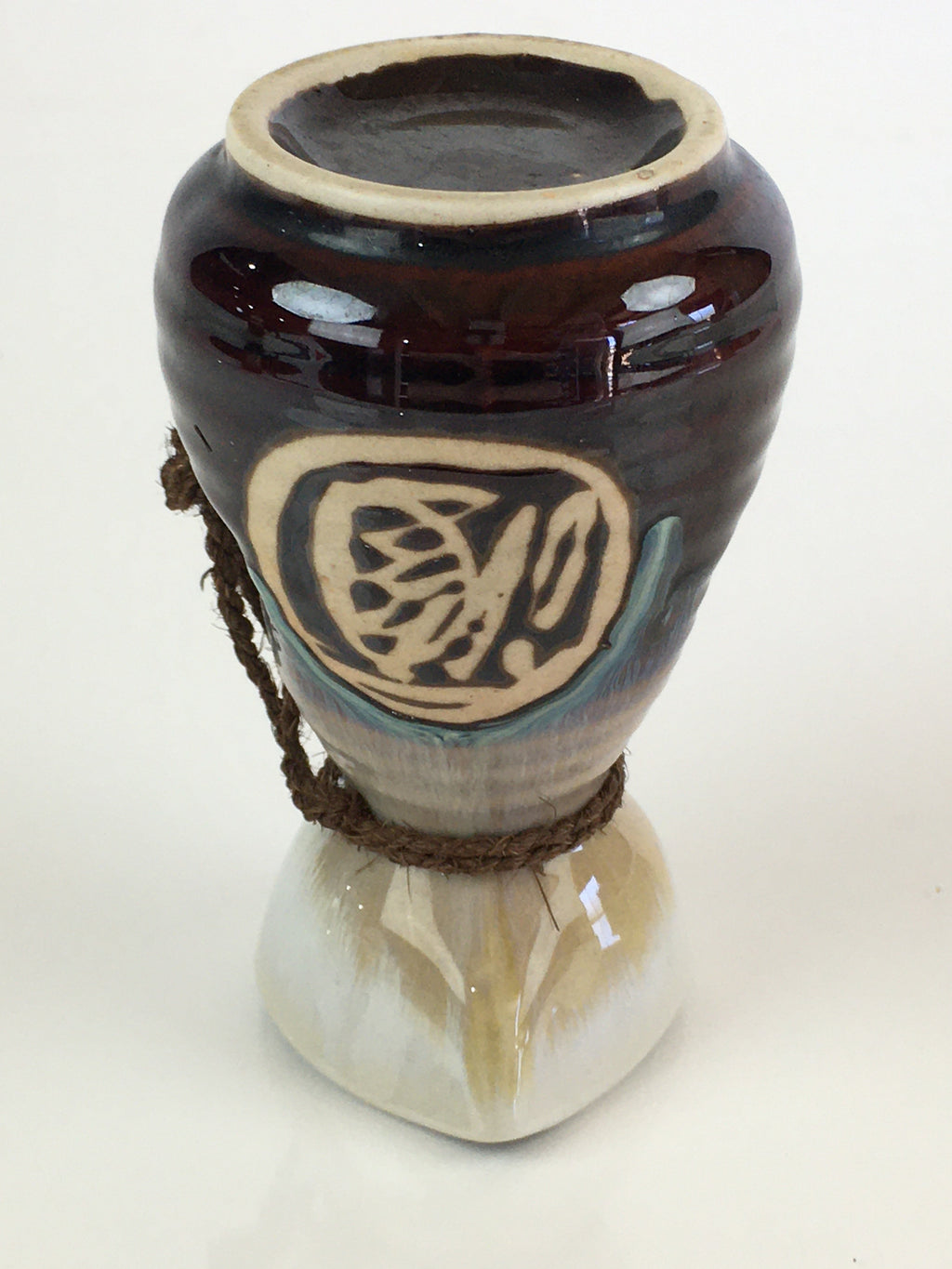 Japanese Ceramic Sake Bottle Vtg Pottery Large Spout Tokkuri Brown TS428