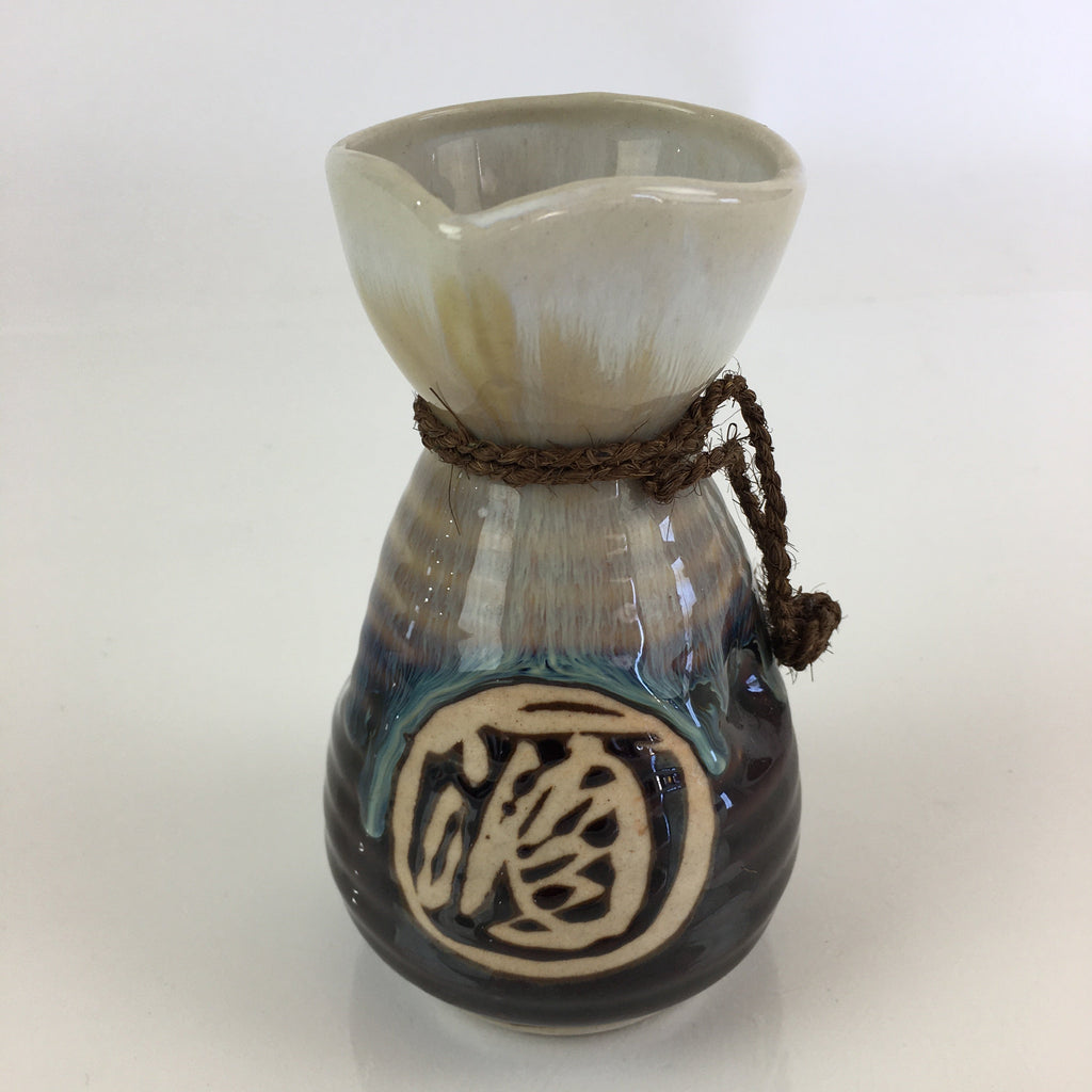 Japanese Ceramic Sake Bottle Vtg Pottery Large Spout Tokkuri Brown TS428