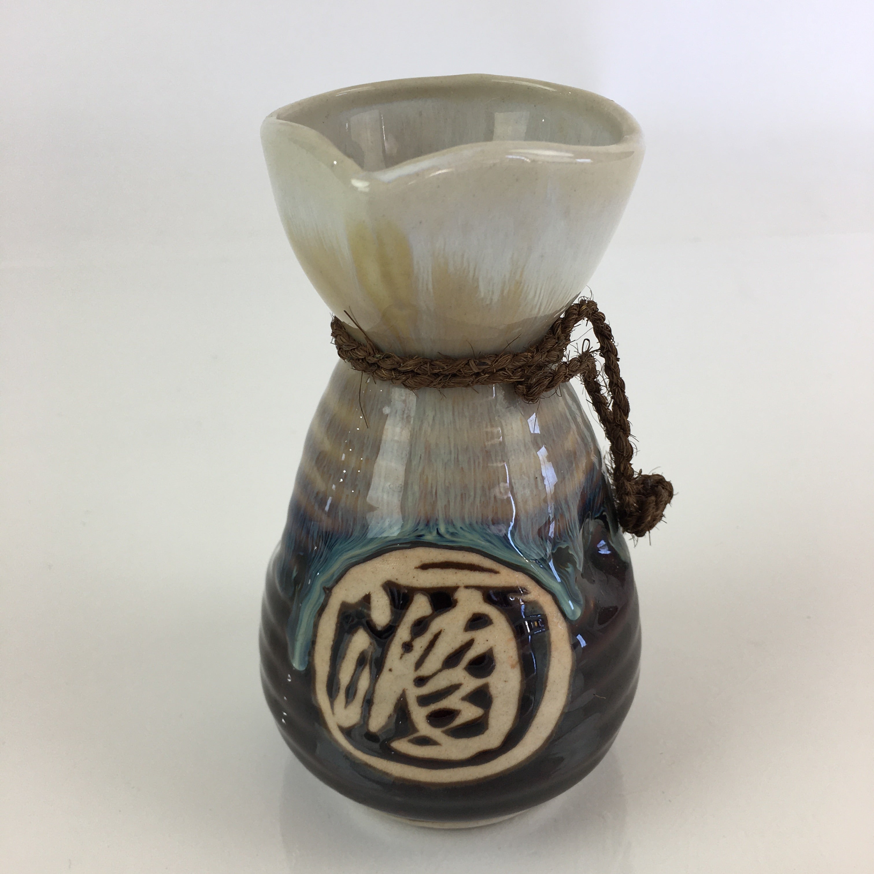 Japanese Ceramic Sake Bottle Vtg Pottery Large Spout Tokkuri Brown TS428