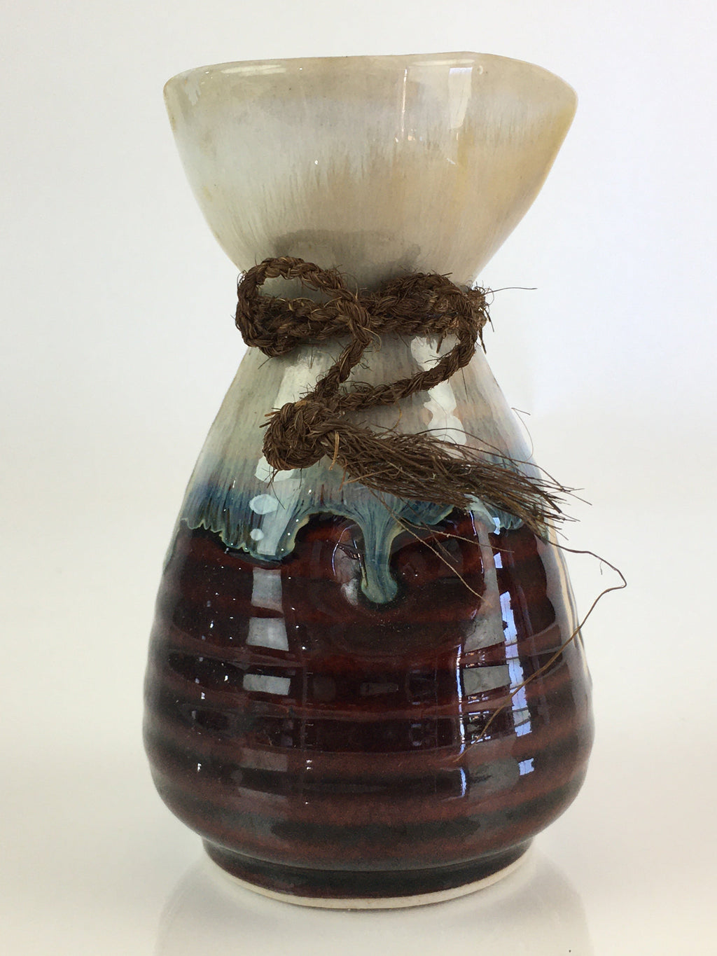 Japanese Ceramic Sake Bottle Vtg Pottery Large Spout Tokkuri Brown TS429