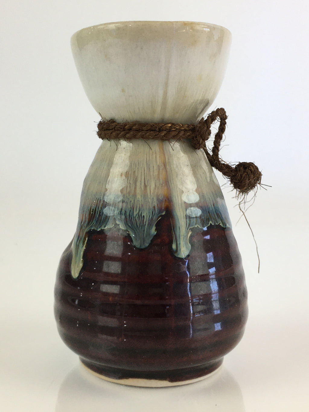 Japanese Ceramic Sake Bottle Vtg Pottery Large Spout Tokkuri Brown TS429