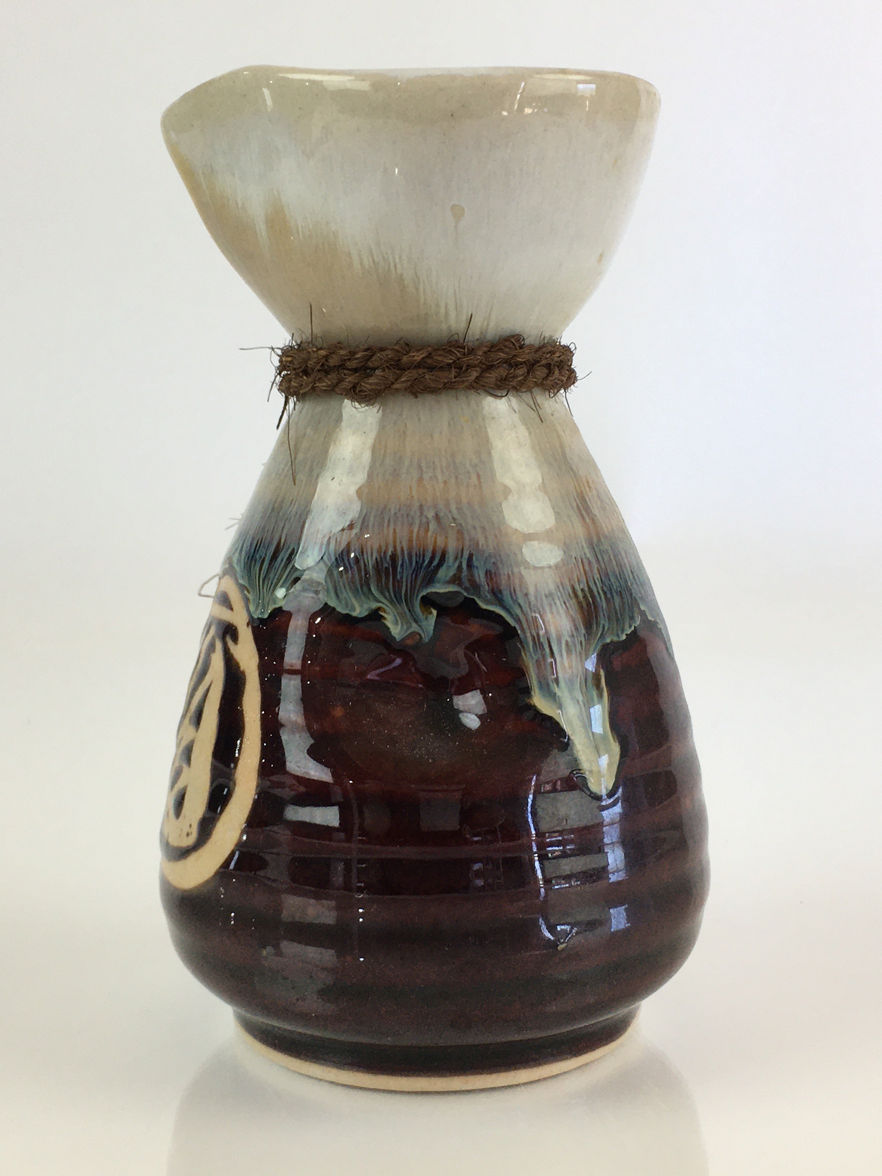 Japanese Ceramic Sake Bottle Vtg Pottery Large Spout Tokkuri Brown TS429