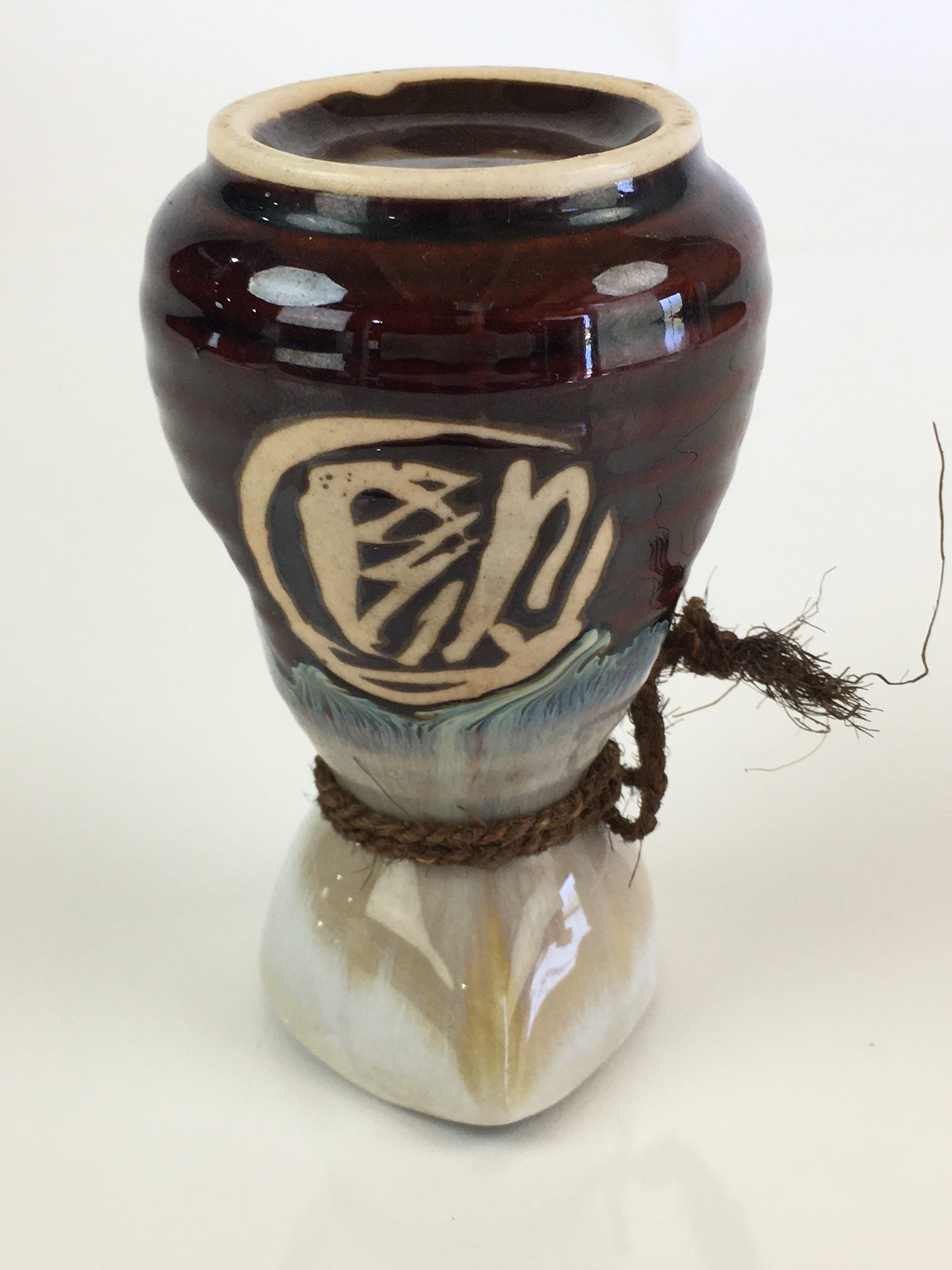 Japanese Ceramic Sake Bottle Vtg Pottery Large Spout Tokkuri Brown TS429