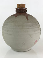 Japanese Ceramic Sake Bottle Vtg Pottery Round Shape Hida White TS464