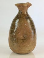 Japanese Ceramic Sake Bottle Vtg Pottery Spout Tokkuri Brown TS426