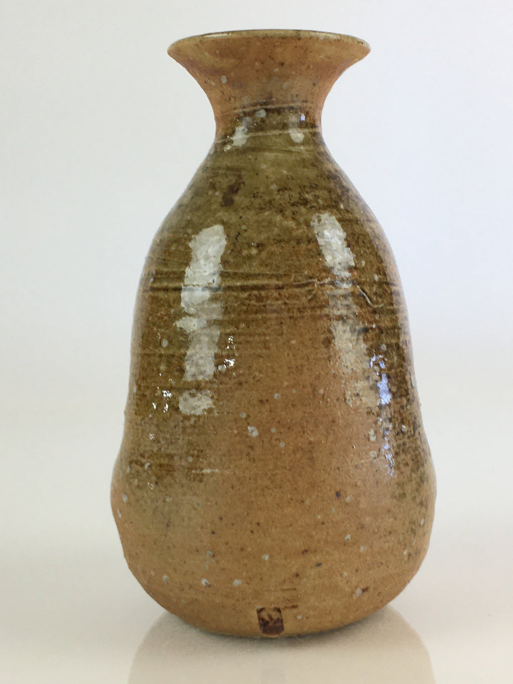 Japanese Ceramic Sake Bottle Vtg Pottery Spout Tokkuri Brown TS426