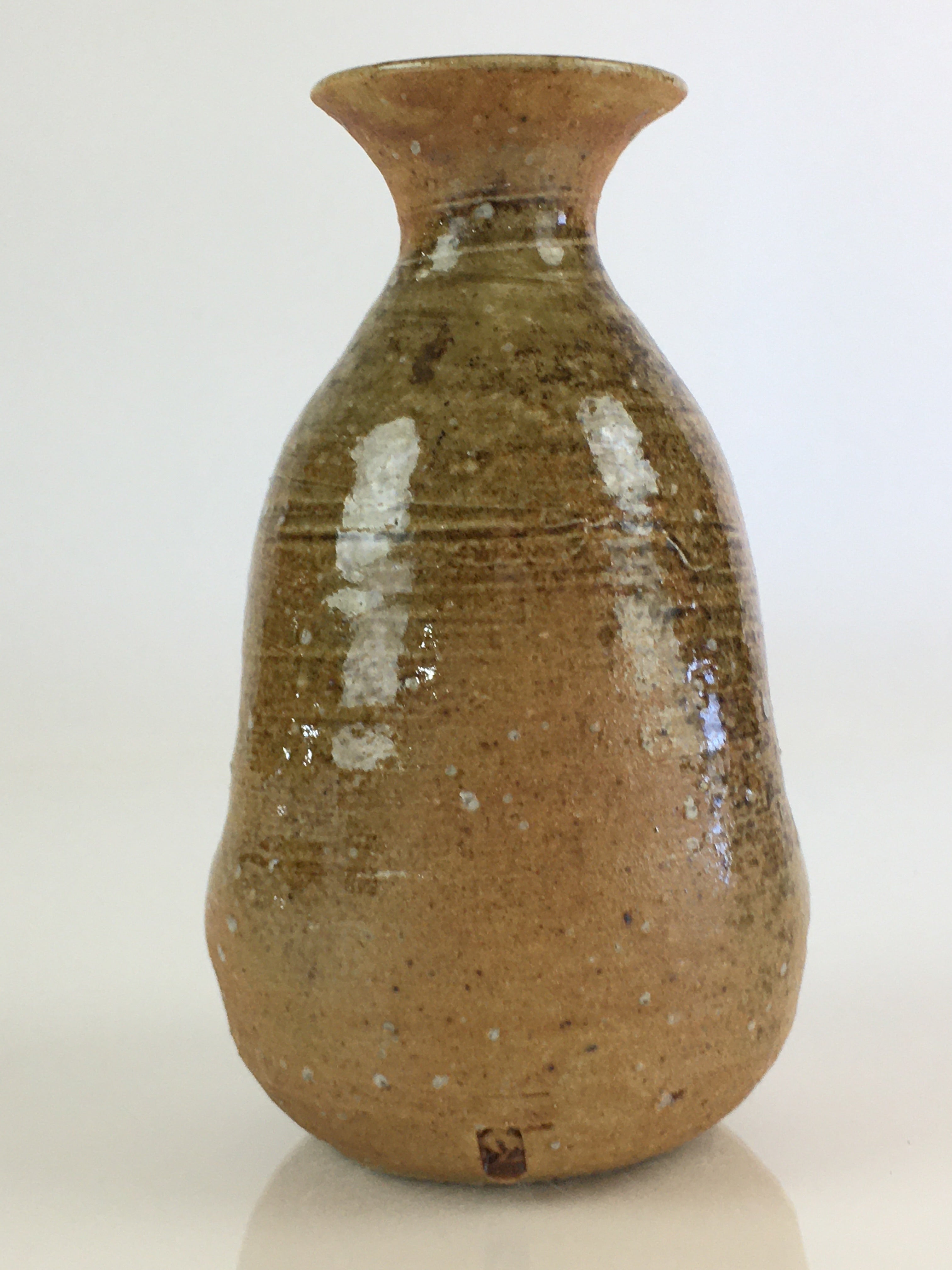 Japanese Ceramic Sake Bottle Vtg Pottery Spout Tokkuri Brown TS426