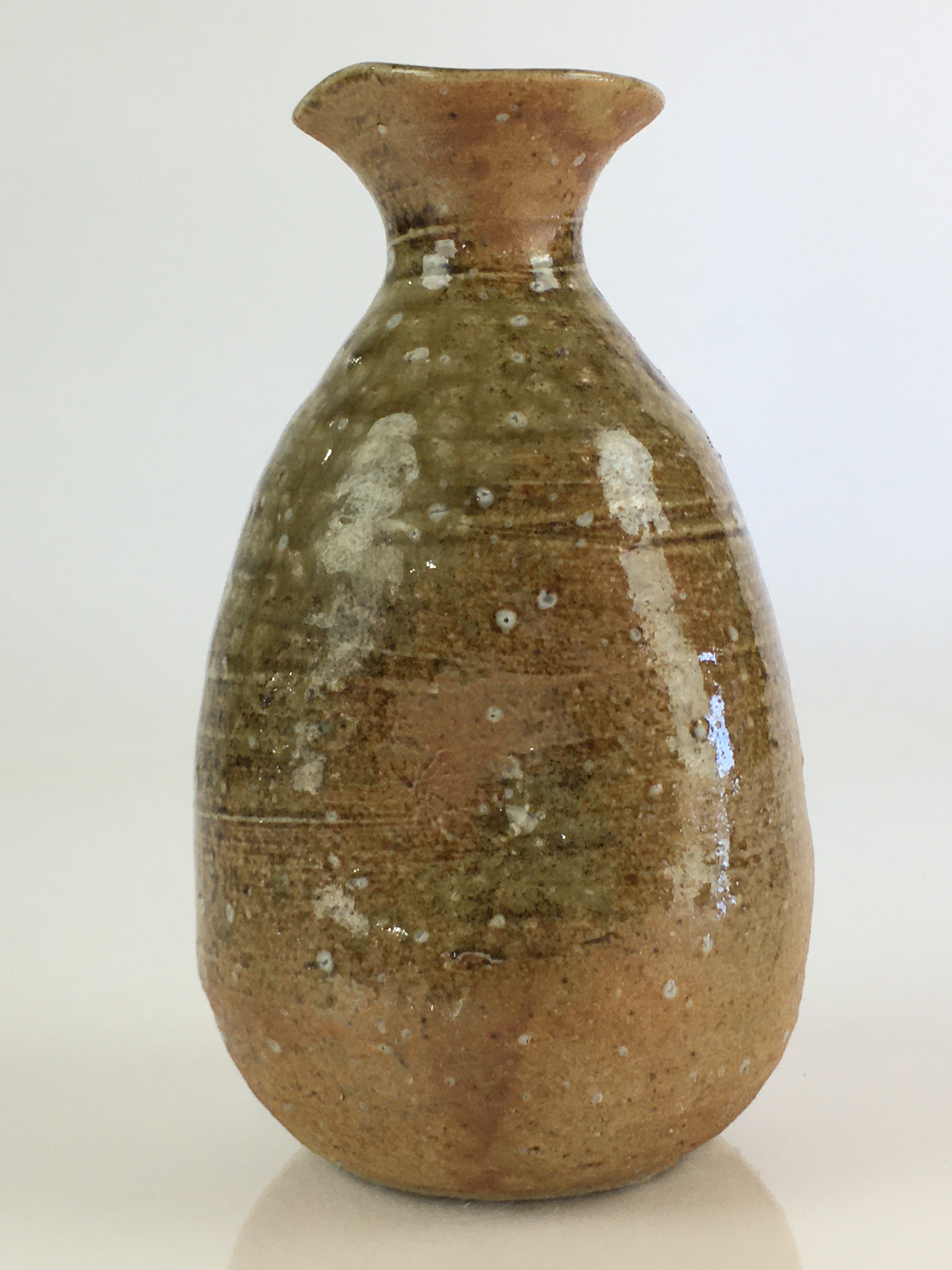 Japanese Ceramic Sake Bottle Vtg Pottery Spout Tokkuri Brown TS426