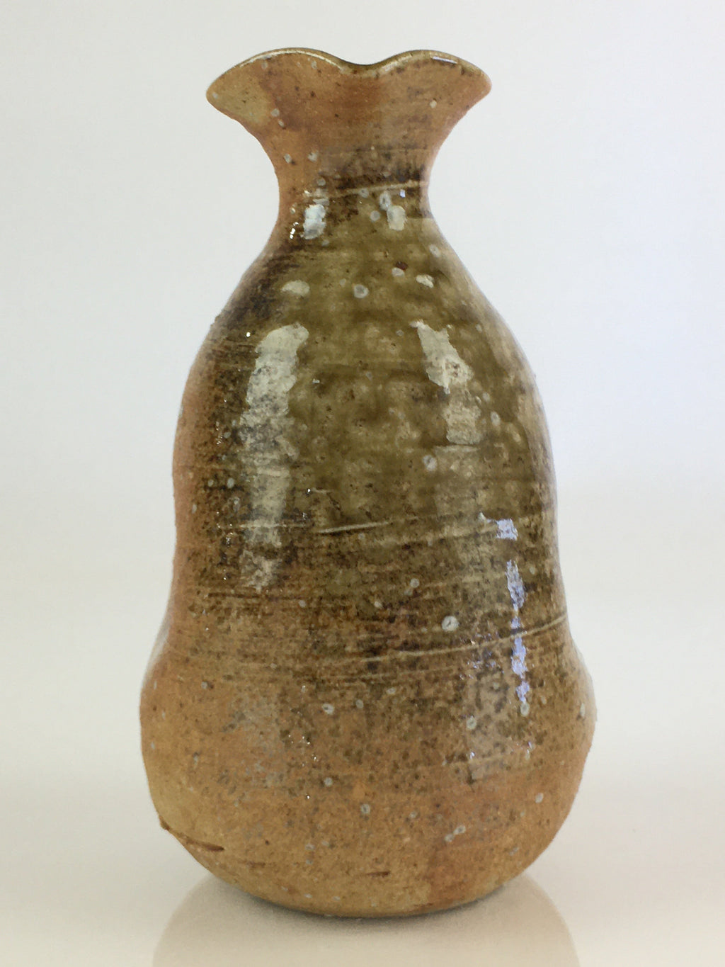 Japanese Ceramic Sake Bottle Vtg Pottery Spout Tokkuri Brown TS426
