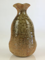 Japanese Ceramic Sake Bottle Vtg Pottery Spout Tokkuri Brown TS426