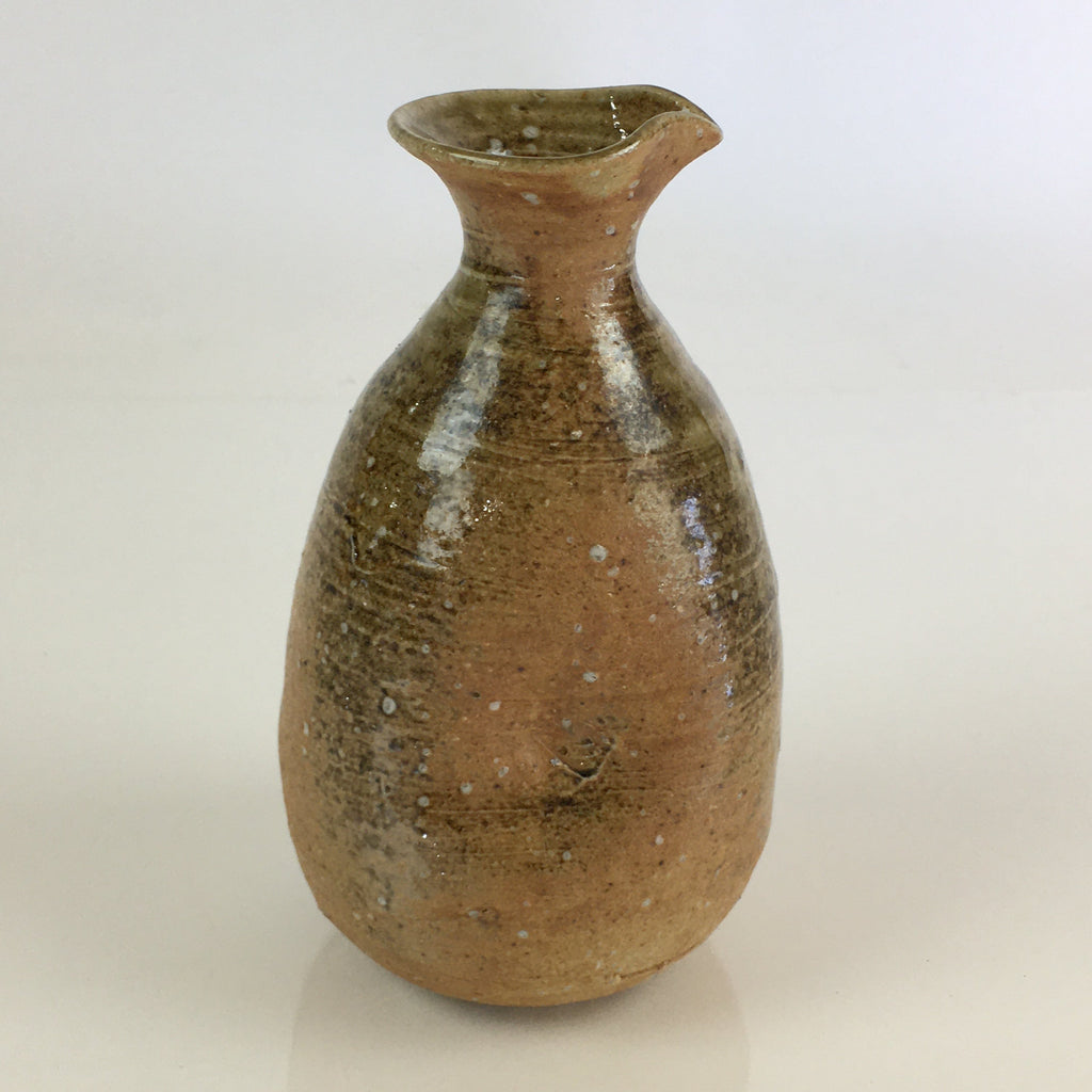 Japanese Ceramic Sake Bottle Vtg Pottery Spout Tokkuri Brown TS426