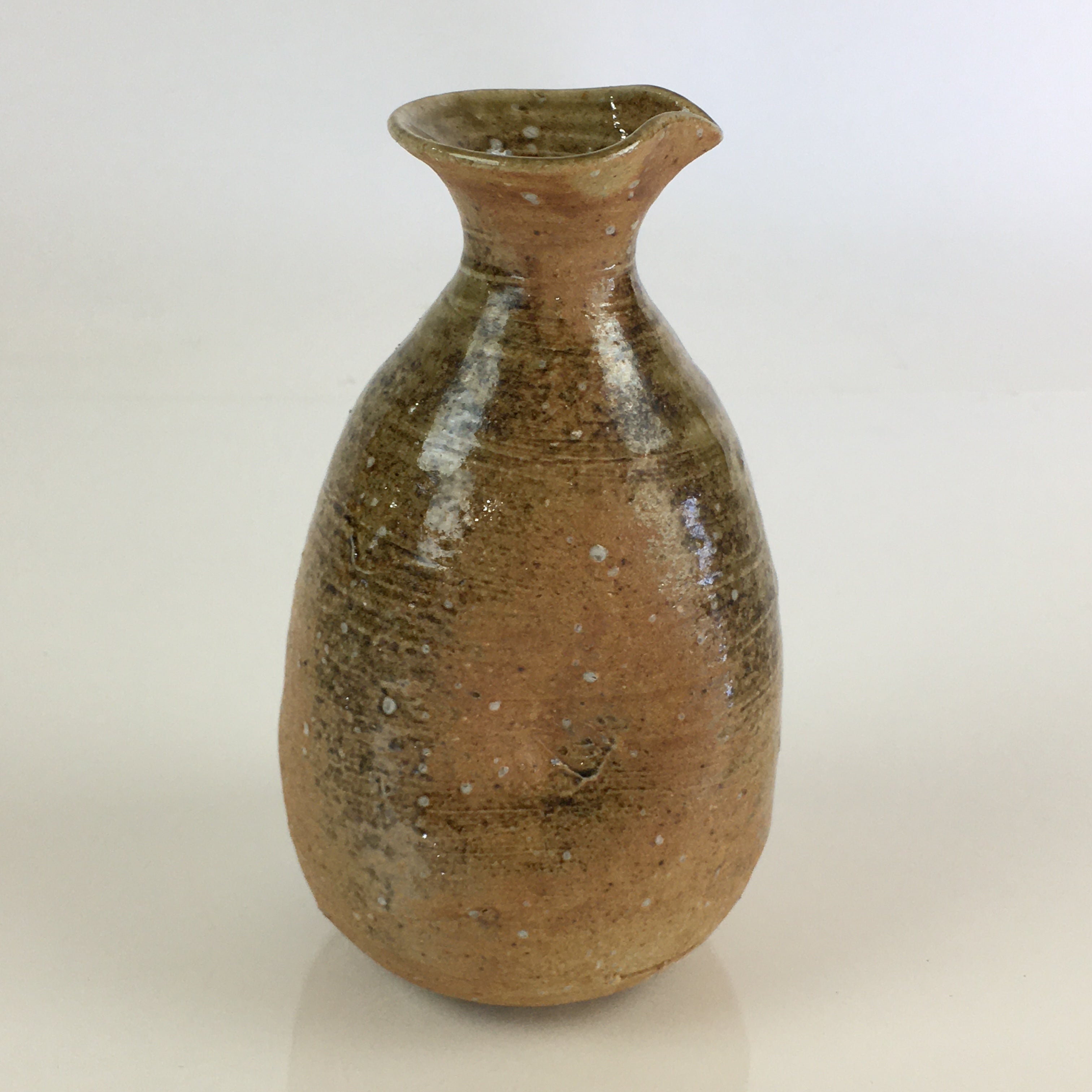 Japanese Ceramic Sake Bottle Vtg Pottery Spout Tokkuri Brown TS426