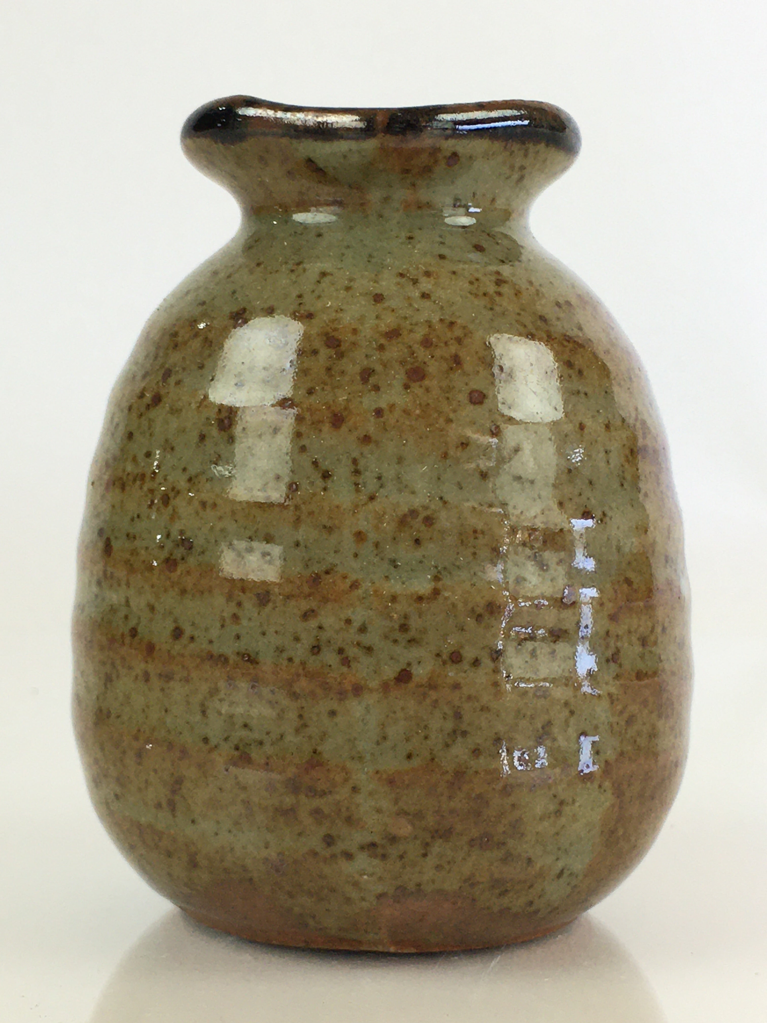 Japanese Ceramic Sake Bottle Vtg Pottery Spout Tokkuri Gray Brown TS430