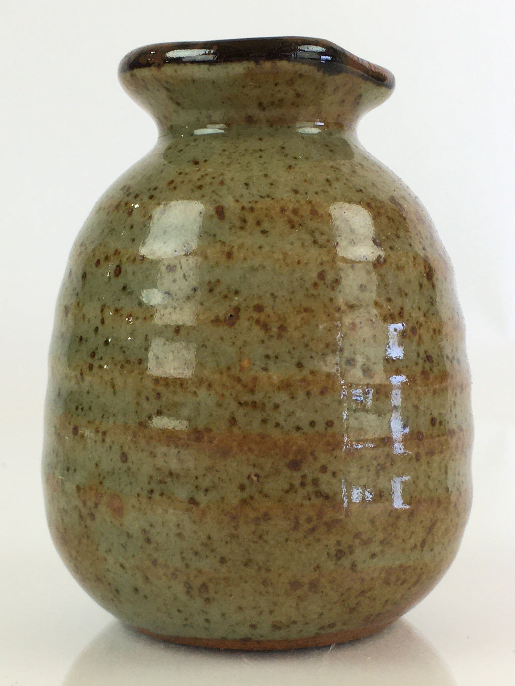 Japanese Ceramic Sake Bottle Vtg Pottery Spout Tokkuri Gray Brown TS430