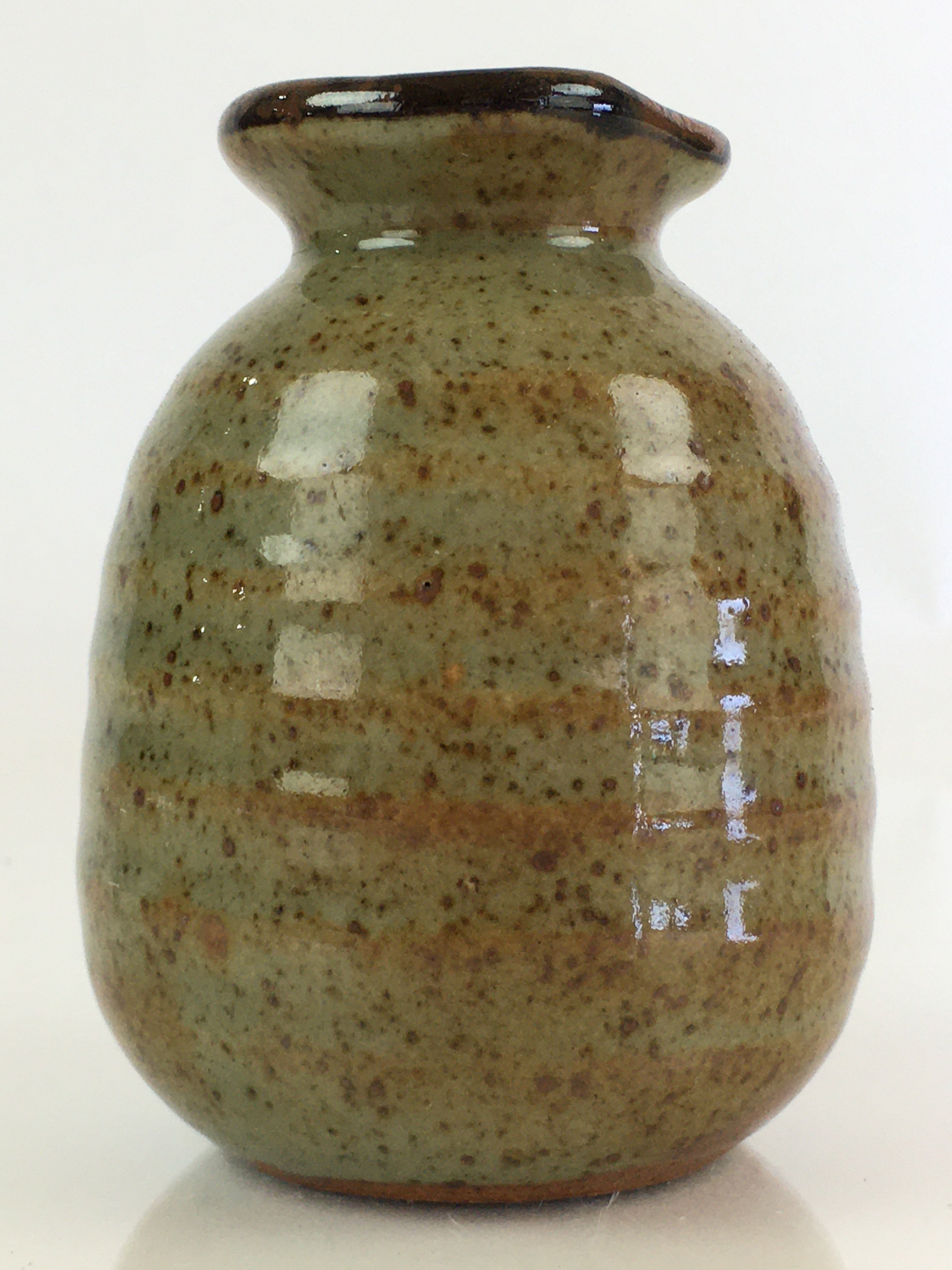Japanese Ceramic Sake Bottle Vtg Pottery Spout Tokkuri Gray Brown TS430