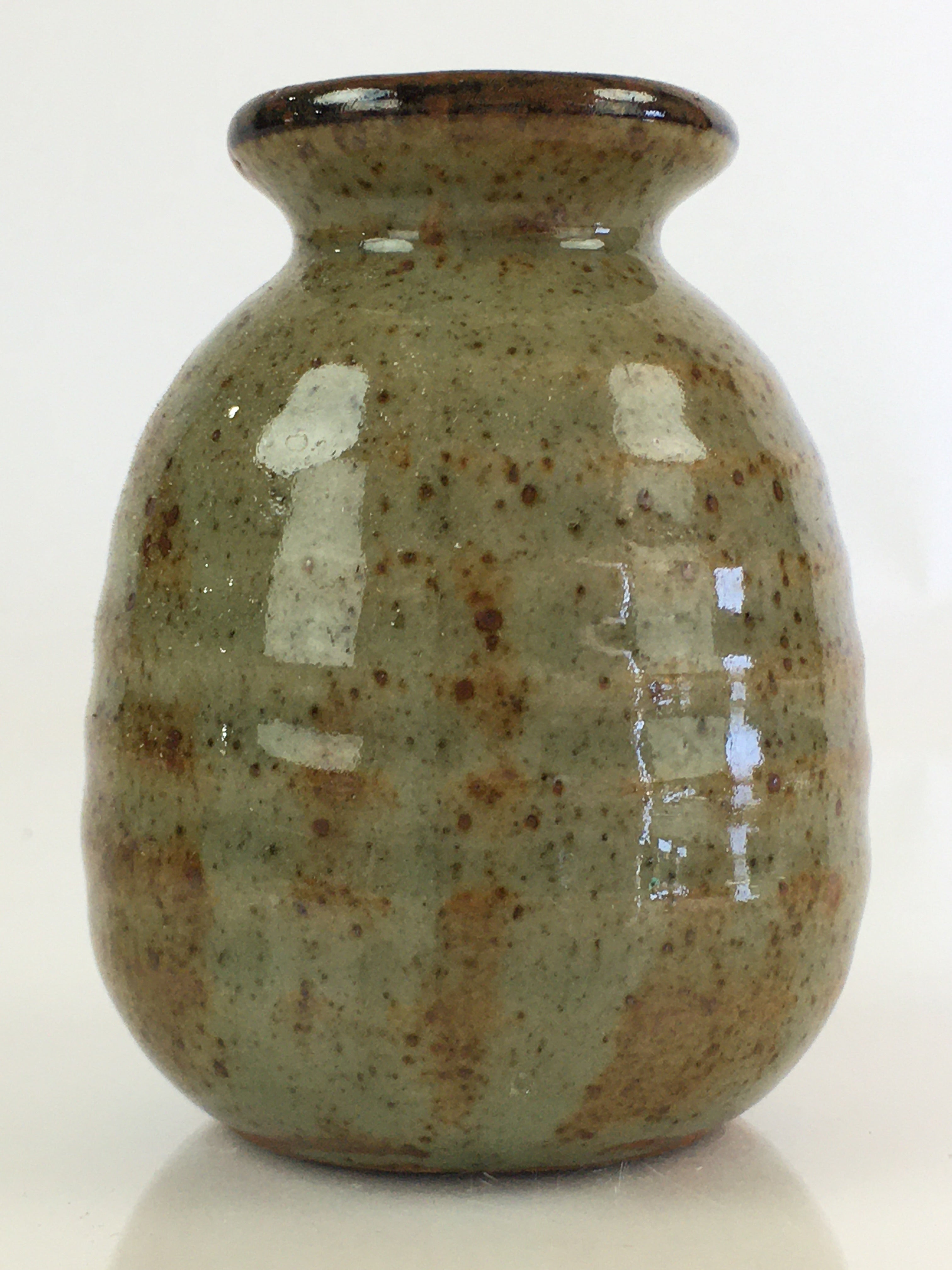 Japanese Ceramic Sake Bottle Vtg Pottery Spout Tokkuri Gray Brown TS430