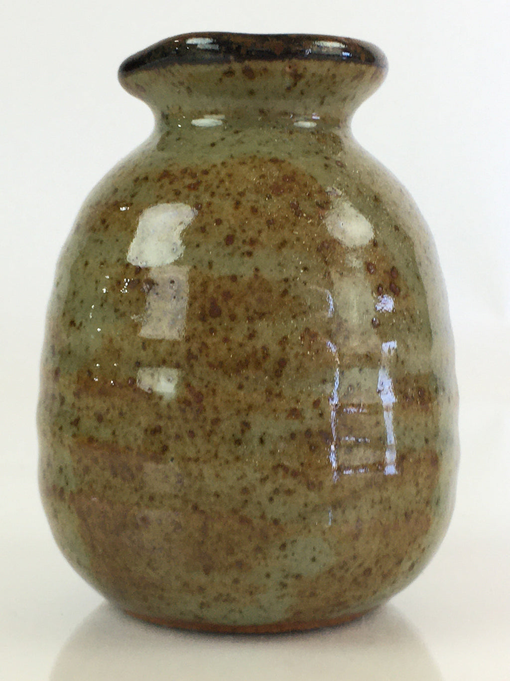 Japanese Ceramic Sake Bottle Vtg Pottery Spout Tokkuri Gray Brown TS430