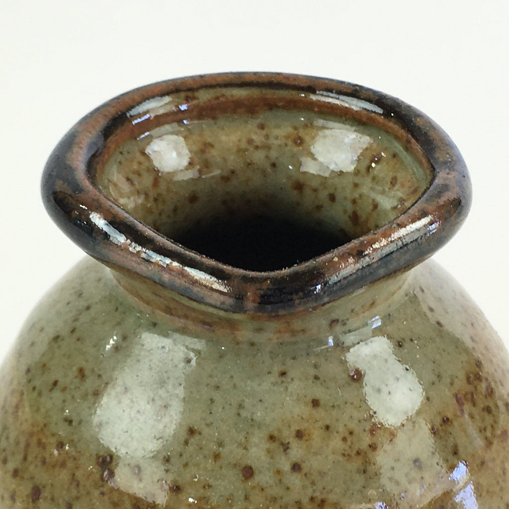 Japanese Ceramic Sake Bottle Vtg Pottery Spout Tokkuri Gray Brown TS430
