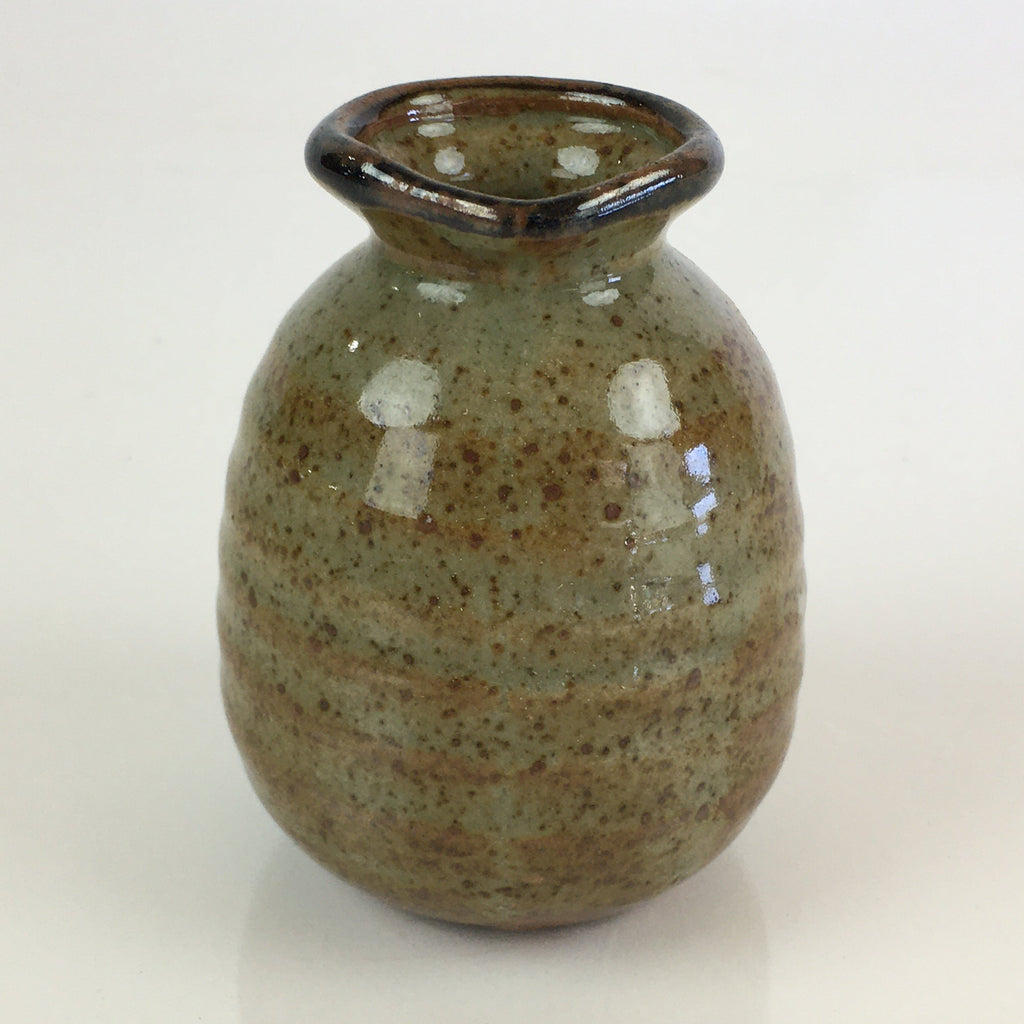 Japanese Ceramic Sake Bottle Vtg Pottery Spout Tokkuri Gray Brown TS430