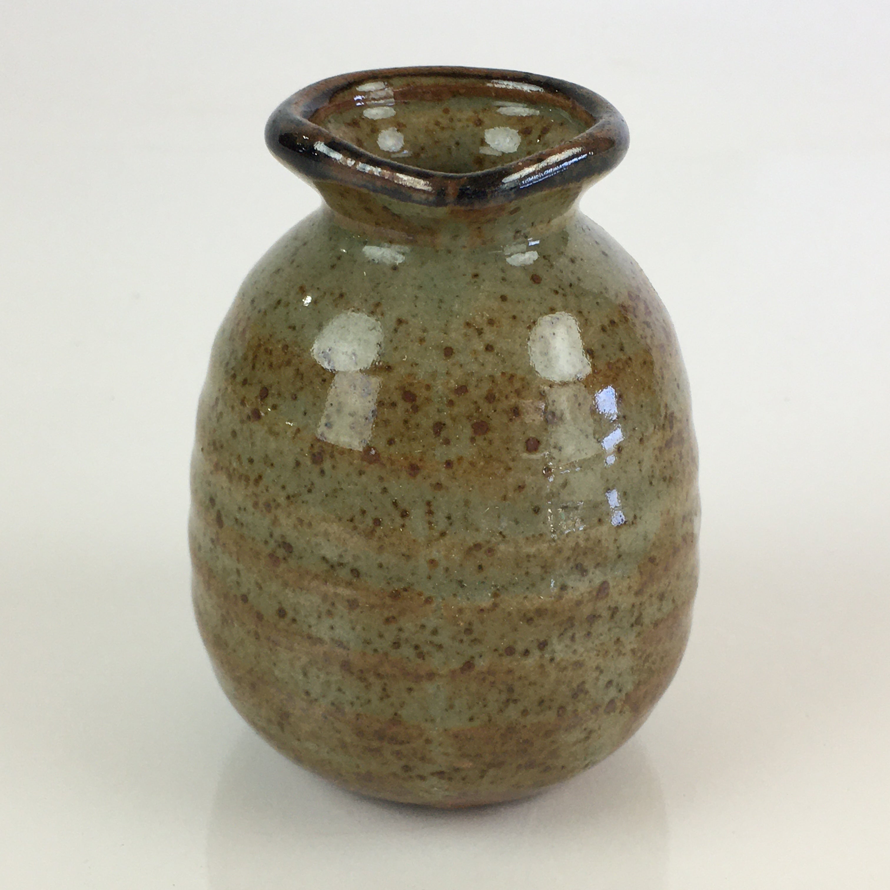 Japanese Ceramic Sake Bottle Vtg Pottery Spout Tokkuri Gray Brown TS430