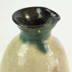Japanese Ceramic Sake Bottle Vtg Pottery Spout Tokkuri Red Flower TS427