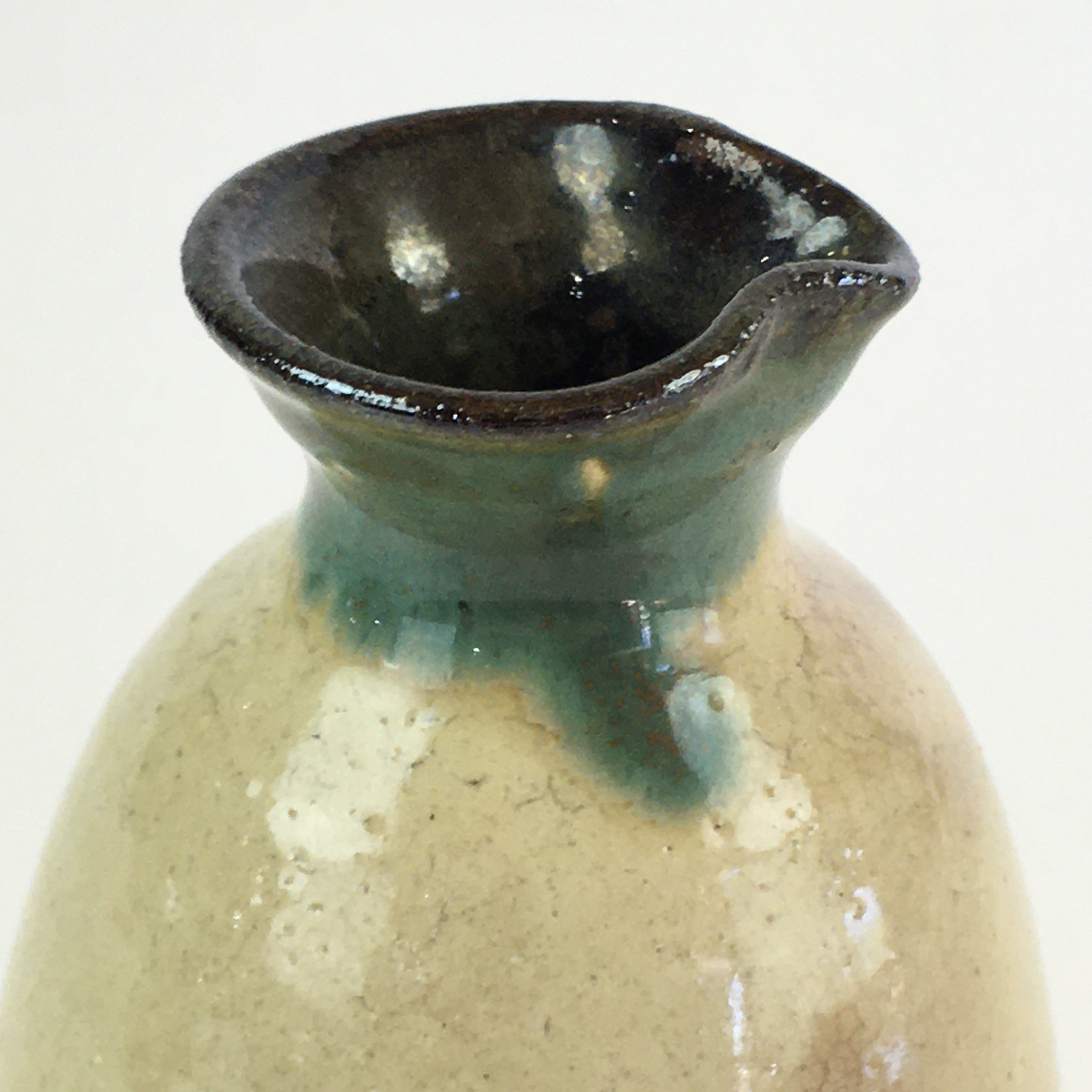 Japanese Ceramic Sake Bottle Vtg Pottery Spout Tokkuri Red Flower TS427