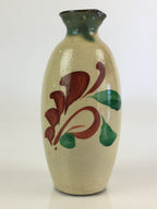 Japanese Ceramic Sake Bottle Vtg Pottery Spout Tokkuri Red Flower TS427