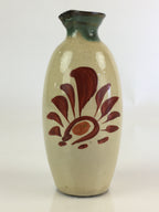 Japanese Ceramic Sake Bottle Vtg Pottery Spout Tokkuri Red Flower TS427
