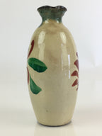 Japanese Ceramic Sake Bottle Vtg Pottery Spout Tokkuri Red Flower TS427