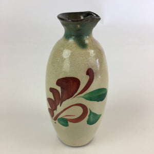 Japanese Ceramic Sake Bottle Vtg Pottery Spout Tokkuri Red Flower TS427