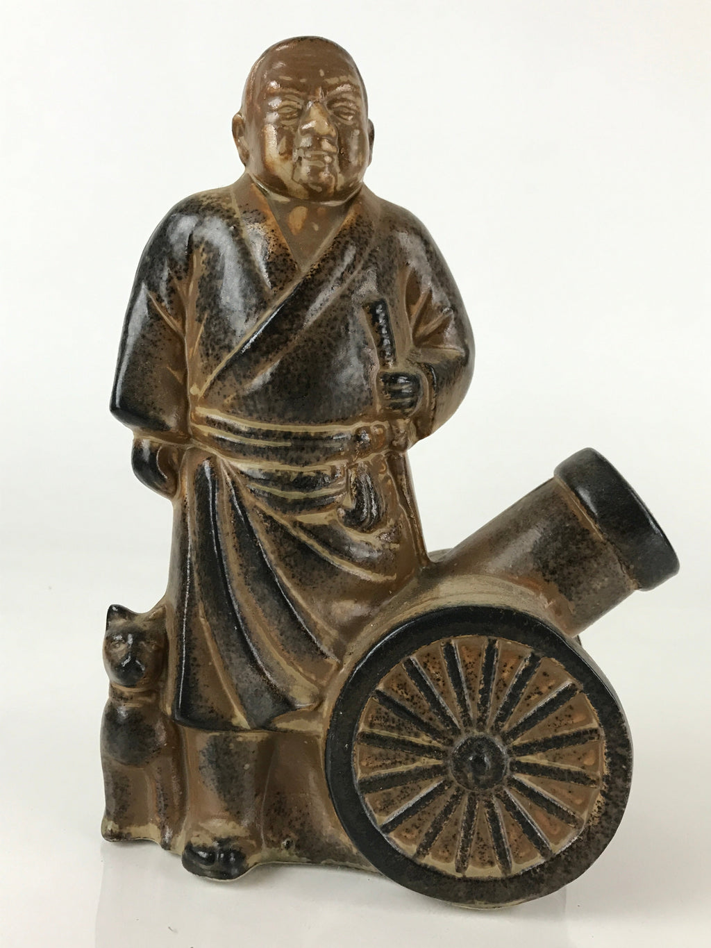 Japanese Ceramic Sake Bottle Vtg Pottery Takamori Saigo Satsuma TS456