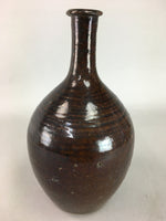 Japanese Ceramic Sake Bottle Vtg Pottery Tokkuri Brown Crane Neck TS179