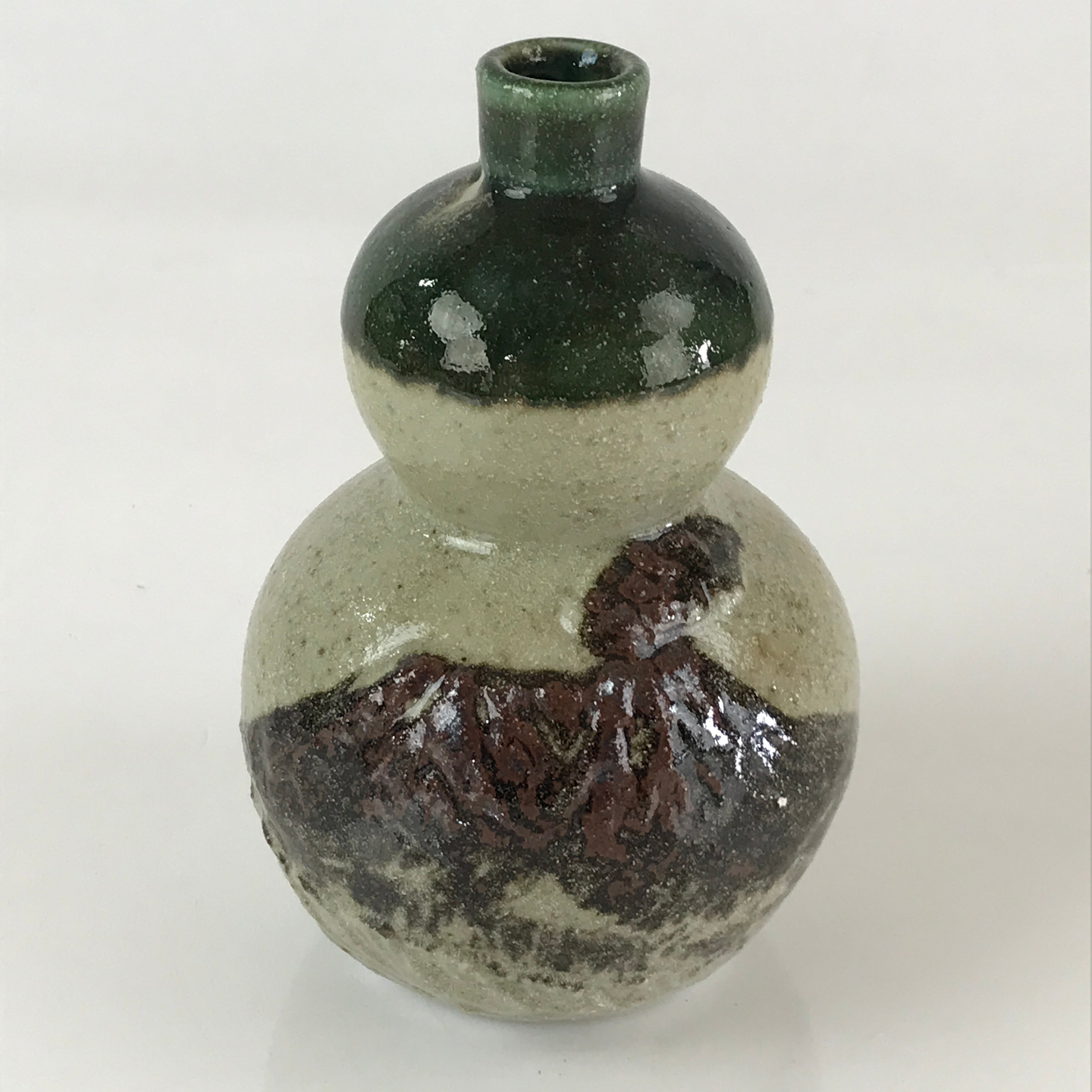 Japanese Ceramic Sake Bottle Vtg Pottery Tokkuri Gourd Shape TS474