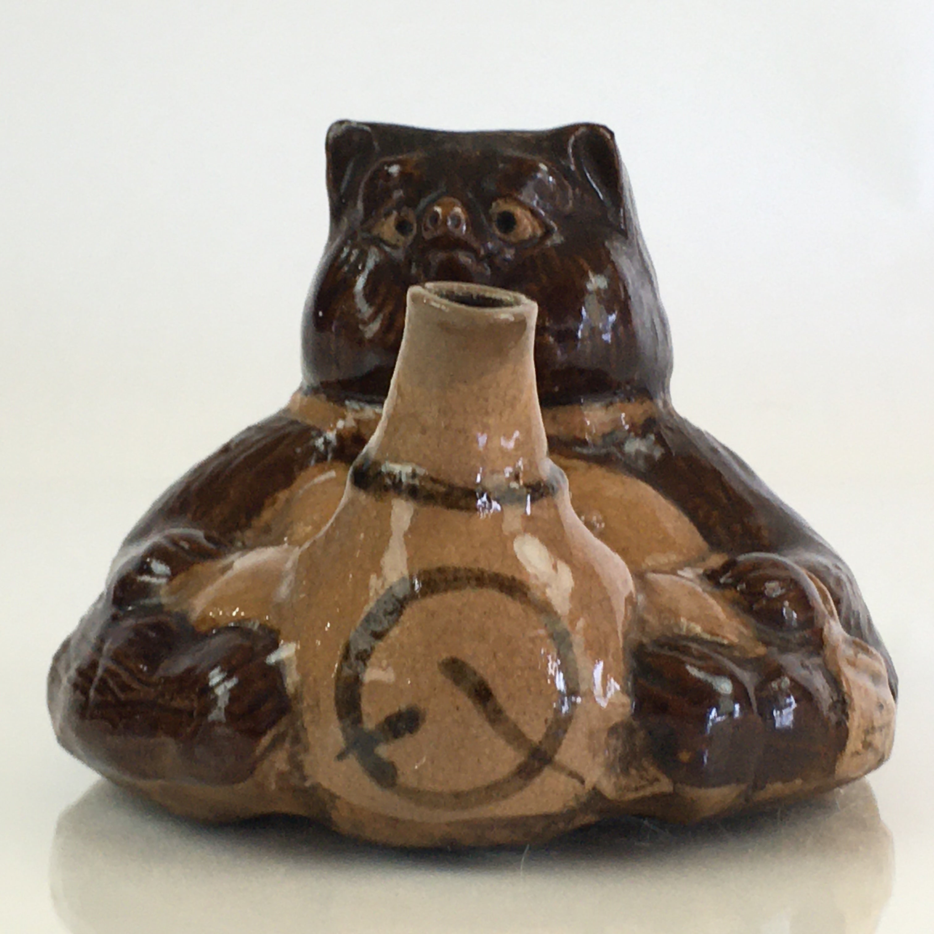 Japanese Ceramic Sake Bottle Vtg Pottery Tokkuri Raccoon Dog Shape TS438