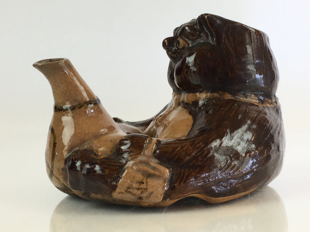 Japanese Ceramic Sake Bottle Vtg Pottery Tokkuri Raccoon Dog Shape TS438