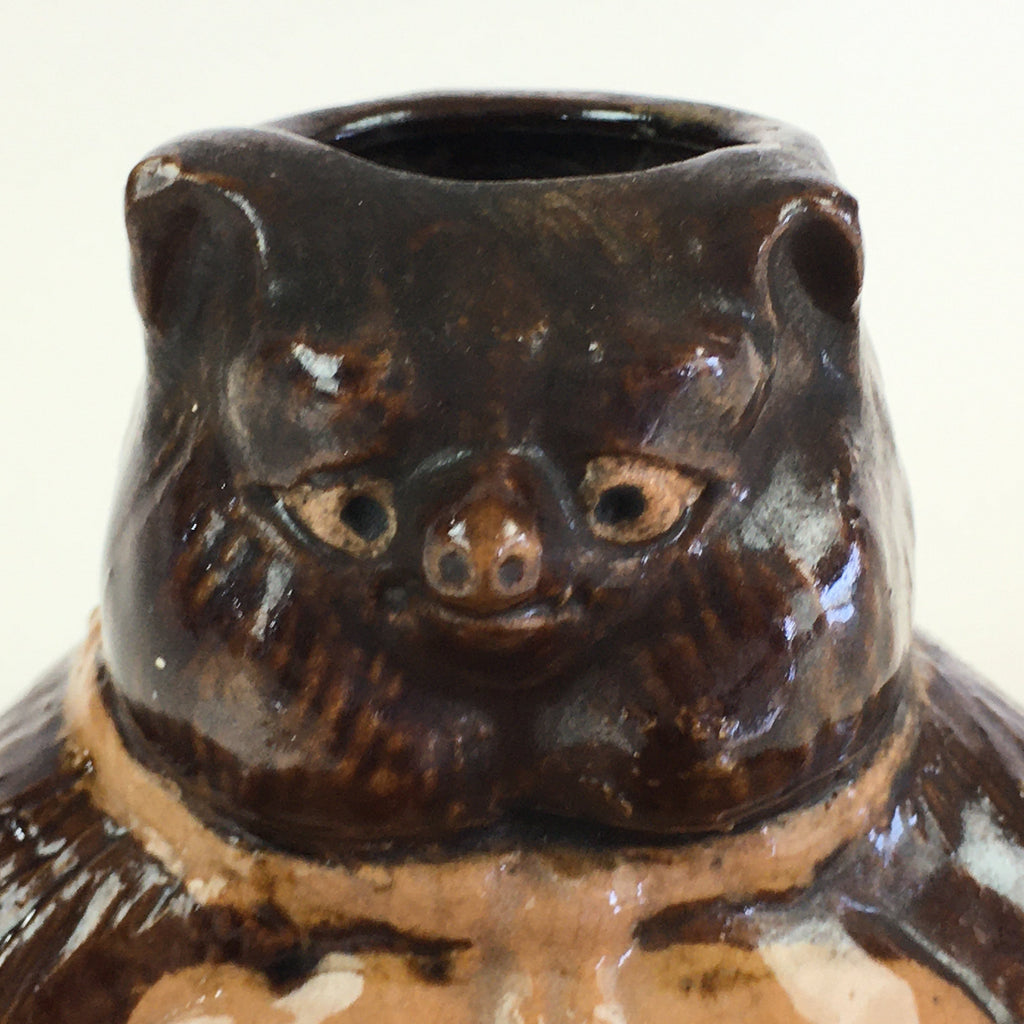 Japanese Ceramic Sake Bottle Vtg Pottery Tokkuri Raccoon Dog Shape TS438