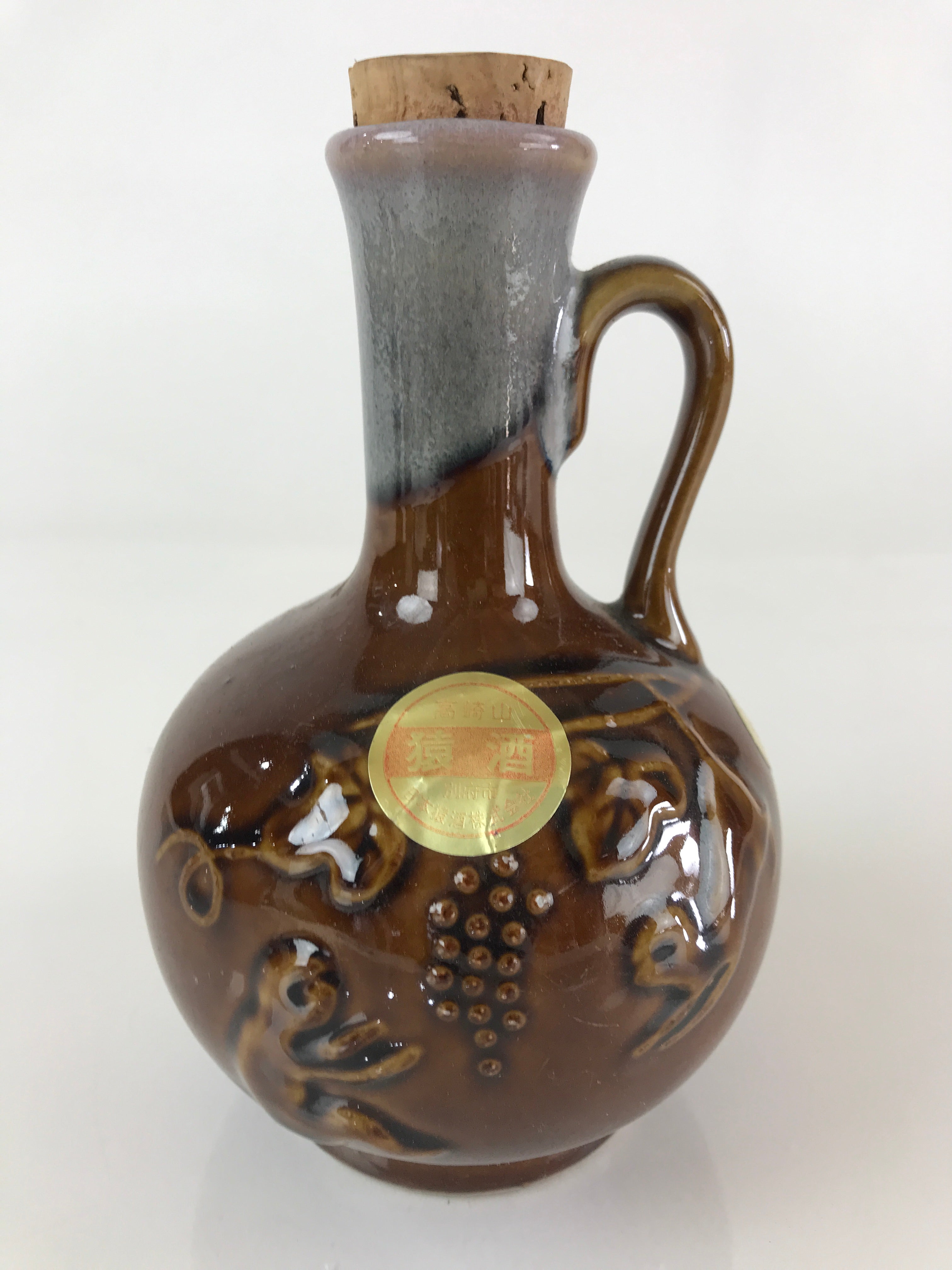 Japanese Ceramic Sake Bottle Vtg Pottery Tokkuri Saruzake Sarukoyaki TS475