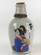 Japanese Ceramic Sake Bottle Vtg Pottery Ukiyo-e Tokkuri Gray TS469