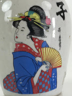 Japanese Ceramic Sake Bottle Vtg Pottery Ukiyo-e Tokkuri Gray TS469