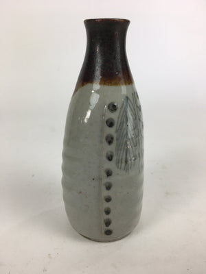 Japanese Ceramic Sake Bottle Vtg Pottery Yakimono Gray Brown Tokkuri TS322